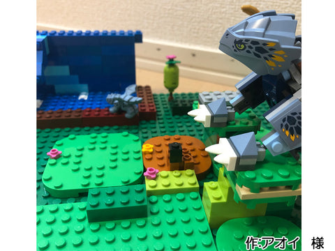 山の中で水遊びをするドラゴン親子(アオイ 様)