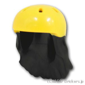 ミニドール ヘアセット - ブライトライトオレンジのヘルメットを被ったロングヘア：[Black / ブラック]