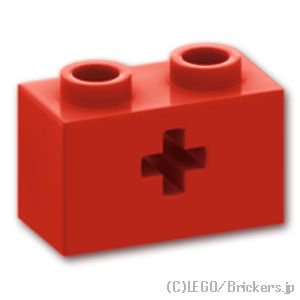 テクニック ブロック 1 x 2 - 十字軸穴：[Red / レッド]