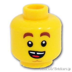 LEGO® パーツ 6301547 ミニフィグ デュアルヘッド - アゴ割れの歯抜けスマイル/力み顔の黒いマスク：[Yellow / イエロー