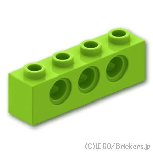 テクニック ブロック 1 x 4 - ピン穴3：[Lime / ライム]