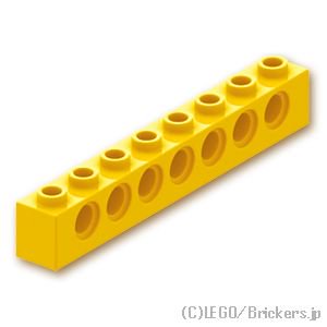 テクニック ブロック 1 x 8 - ピン穴7：[Yellow / イエロー]