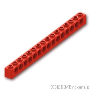 テクニック ブロック 1 x 16 - ピン穴15：[Red / レッド]