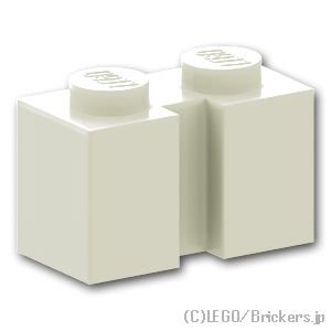 ブロック 1 x 2 - 溝つき：[White / ホワイト]