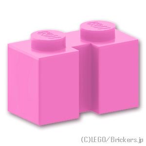 ブロック 1 x 2 - 溝つき：[Bright Pink / ブライトピンク]