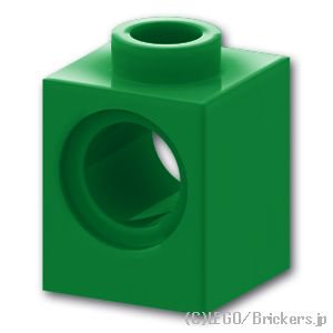テクニック ブロック 1 x 1 - ピン穴：[Green / グリーン]