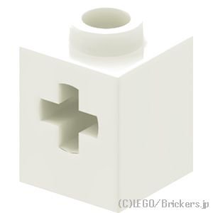 テクニック ブロック 1 x 1 - 十字軸穴：[White / ホワイト]