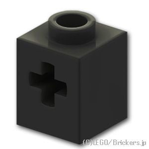 テクニック ブロック 1 x 1 - 十字軸穴：[Black / ブラック]