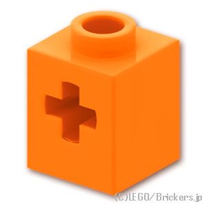 テクニック ブロック 1 x 1 - 十字軸穴：[Orange / オレンジ]