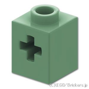 テクニック ブロック 1 x 1 - 十字軸穴：[Sand Green / サンドグリーン]