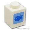 ブロック 1 x 1 - ダークアズールの魚 パターン：[White / ホワイト]