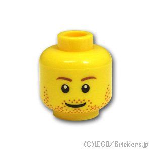 LEGO® パーツ 4570014 ミニフィグ デュアルヘッド - 茶色の無精ひげの笑顔 / 心配顔：[Yellow / イエロー] 3626pb0398-024 