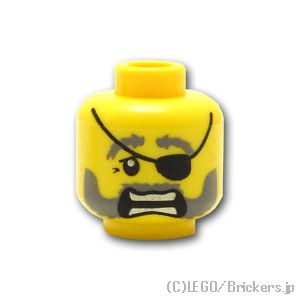 LEGO® パーツ 4570002 ミニフィグ デュアルヘッド - グレーひげとアイパッチのキメ顔 / 怖がり顔：[Yellow / イエロー] 3626pb0399-024 