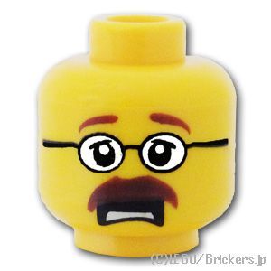 LEGO® パーツ 4570003 ミニフィグ デュアルヘッド - メガネをかけた口ひげ / メガネをかけた口ひげの怖がる顔：[Yellow / イエロー] 3626pb0404-024 