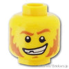 ミニフィグ ヘッド - もみあげと欠けた歯を見せたにやり顔：[Yellow / イエロー]