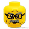 ミニフィグ ヘッド - 四角メガネとフサフサなヒゲ：[Yellow / イエロー]