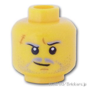 LEGO® パーツ 6081908 ミニフィグ デュアルヘッド - キズ無精ひげの決意顔 / ニヤリ 顔：[Yellow / イエロー] 3626pb1131-024 