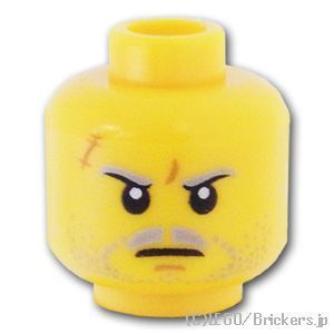 LEGO® パーツ 6081908 ミニフィグ デュアルヘッド - キズ無精ひげの決意顔 / ニヤリ 顔：[Yellow / イエロー] 3626pb1131-024 