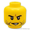 ミニフィグ デュアルヘッド - 無精ひげと額傷スマイル / 口を結んだ顔：[Yellow / イエロー]