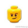 ミニフィグ ヘッド - ブラウン眉毛のニヤリ顔：[Yellow / イエロー]