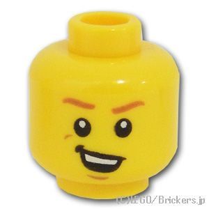 LEGO® パーツ 6079751 ミニフィグ デュアルヘッド - 決意の顔 / 自信の笑顔：[Yellow / イエロー] 3626pb1345-024 