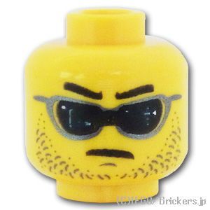 LEGO® パーツ 6102627 ミニフィグ デュアルヘッド -サングラスの無精ひげ笑顔 / 凛々しい顔：[Yellow / イエロー] 3626pb1348-024 