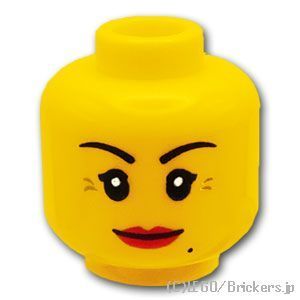 LEGO® パーツ 6123705 ミニフィグ デュアルヘッド - 目尻ジワの女性の微笑 / イライラ顔：[Yellow / イエロー] 3626pb1350-024 