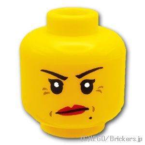 LEGO® パーツ 6123705 ミニフィグ デュアルヘッド - 目尻ジワの女性の微笑 / イライラ顔：[Yellow / イエロー] 3626pb1350-024 