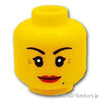 ミニフィグ デュアルヘッド - 目尻ジワの女性の微笑 / イライラ顔：[Yellow / イエロー]