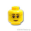 ミニフィグ ヘッド - ダークタンフレームの眼鏡と目じりのしわ：[Yellow / イエロー]