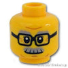 ミニフィグ ヘッド - 四角いメガネと口髭おじさん：[Yellow / イエロー]