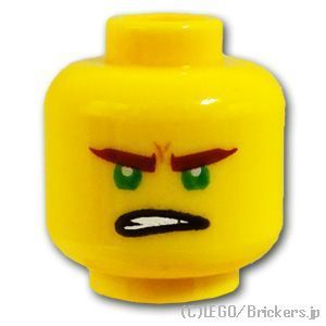 LEGO® パーツ 6191962 ミニフィグ デュアルヘッド - 緑目の怒り顔 / 嘲笑顔：[Yellow / イエロー] 3626pb1890-024 