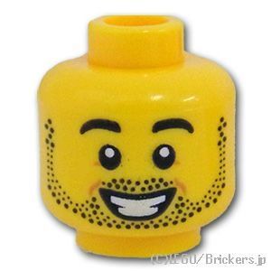 LEGO® パーツ 6224208 ミニフィグ デュアルヘッド - 無精ひげの笑顔 / ヤレヤレの顔：[Yellow / イエロー] 3626pb2143-024 