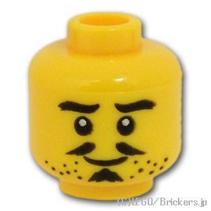 LEGO® パーツ 6228847 ミニフィグ デュアルヘッド - スマイル / キリリ顔のちょびひげのおじさん：[Yellow / イエロー] 3626pb2205-024 