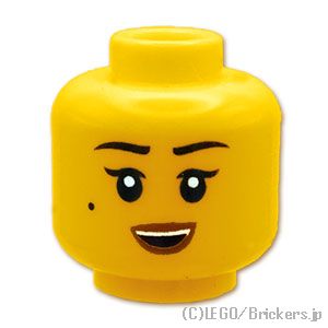 LEGO® パーツ 6253840 ミニフィグ デュアルヘッド - つり眉にキリリ顔/口を開けたニヤニヤ顔：[Yellow / イエロー] 3626pb2249-024 