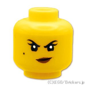 LEGO® パーツ 6253840 ミニフィグ デュアルヘッド - つり眉にキリリ顔/口を開けたニヤニヤ顔：[Yellow / イエロー] 3626pb2249-024 