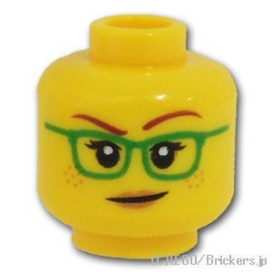 LEGO® パーツ 6271746 ミニフィグ デュアルヘッド - 緑メガネの知的な笑顔 / すまし顔：[Yellow / イエロー] 3626pb2377-024 