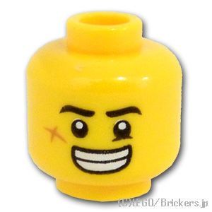 LEGO® パーツ 6271138 ミニフィグ デュアルヘッド - ウッシッシスマイル / キリリ顔のバッテン傷：[Yellow / イエロー] 3626pb2441-024 