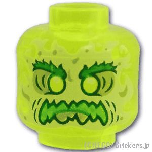 LEGO® パーツ 6273602/6300201 ミニフィグ デュアルヘッド - ゲジゲジ眉毛とひげのスライムマウスゴースト(ベントスタッド)：[Tr,Neon Green / トランスネオングリーン(蛍光)] 3626pb2449-049 