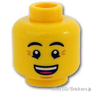 LEGO® パーツ 6123728 ミニフィグ デュアルヘッド - 汗と頬張り / 目じりのしわとオープンスマイル：[Yellow / イエロー] 3626pb2492-024 