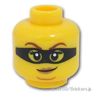 LEGO® パーツ 6288012 ミニフィグ デュアルヘッド - 二重あごの女性 / ニヤリと黒いマスク：[Yellow / イエロー] 3626pb2535-024 