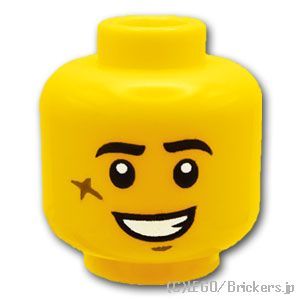 LEGO® パーツ 6289265 ミニフィグ デュアルヘッド - 頬の十字傷の笑顔 / 気張り顔：[Yellow / イエロー] 3626pb2574-024 