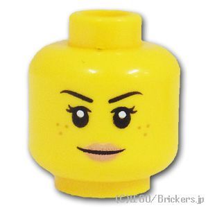 LEGO® パーツ 6303499 ミニフィグ デュアルヘッド - 口紅とそばかすの笑顔 / 口を開いた笑顔：[Yellow / イエロー] 3626pb2662-024 