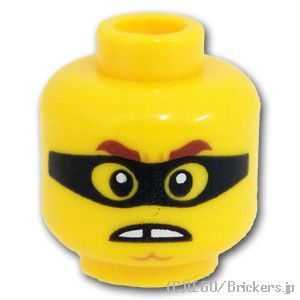LEGO® パーツ 6301547 ミニフィグ デュアルヘッド - アゴ割れの歯抜けスマイル / 力み顔の黒いマスク：[Yellow / イエロー] 3626pb2667-024 