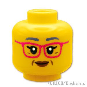 LEGO® パーツ 6305730 ミニフィグ デュアルヘッド - マゼンタメガネのおばあさん / 優しさがあふれる笑顔：[Yellow / イエロー] 3626pb2933-024 