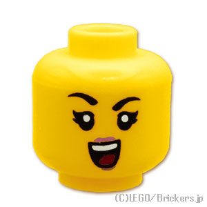 LEGO® パーツ 6366620 ミニフィグ デュアルヘッド - ピンクリップの 叫んだ笑顔 / ニヤリスマイル：[Yellow / イエロー] 3626pb2985-024 