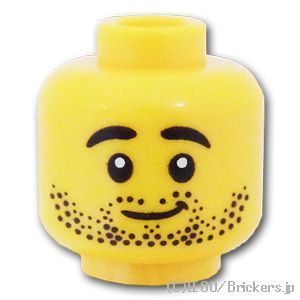 LEGO® パーツ 6415115 ミニフィグ デュアルヘッド - 無精髭の濃い顔 / 笑顔：[Yellow / イエロー] 3626pb3181-024 