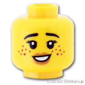 LEGO® パーツ 6415138 ミニフィグ デュアルヘッド - そばかす顔のはにかみ笑い / 喜ぶ顔：[Yellow / イエロー] 3626pb3182-024 