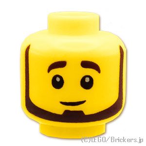 LEGO® パーツ 6419080 ミニフィグ デュアルヘッド - ダークブラウンの髭の笑顔／ウィンク：[Yellow / イエロー] 3626pb3196-024 