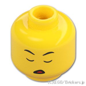 ミニフィグ デュアルヘッド - 赤丸メガネのキリリ顔 / うなされた顔：[Yellow / イエロー]